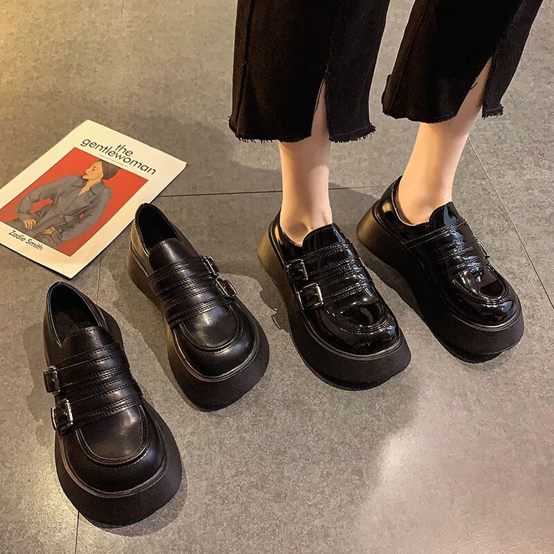 レザースプリングオータムベルト バックルスタイルスタンダードシングル 靴 シューズ レトロ 春物 秋物 ハーネス フェイクシューズ27297804438