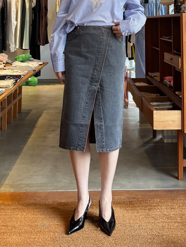 【26AW】push BUTTON プッシュボタン / デニムスカート / DIAGONAL SLIT DENIM SKIRT