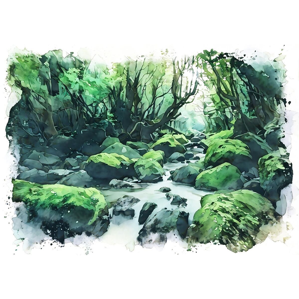 絵画(風景画) 日本 鹿児島県 屋久島 インテリアアート額付き 水彩画