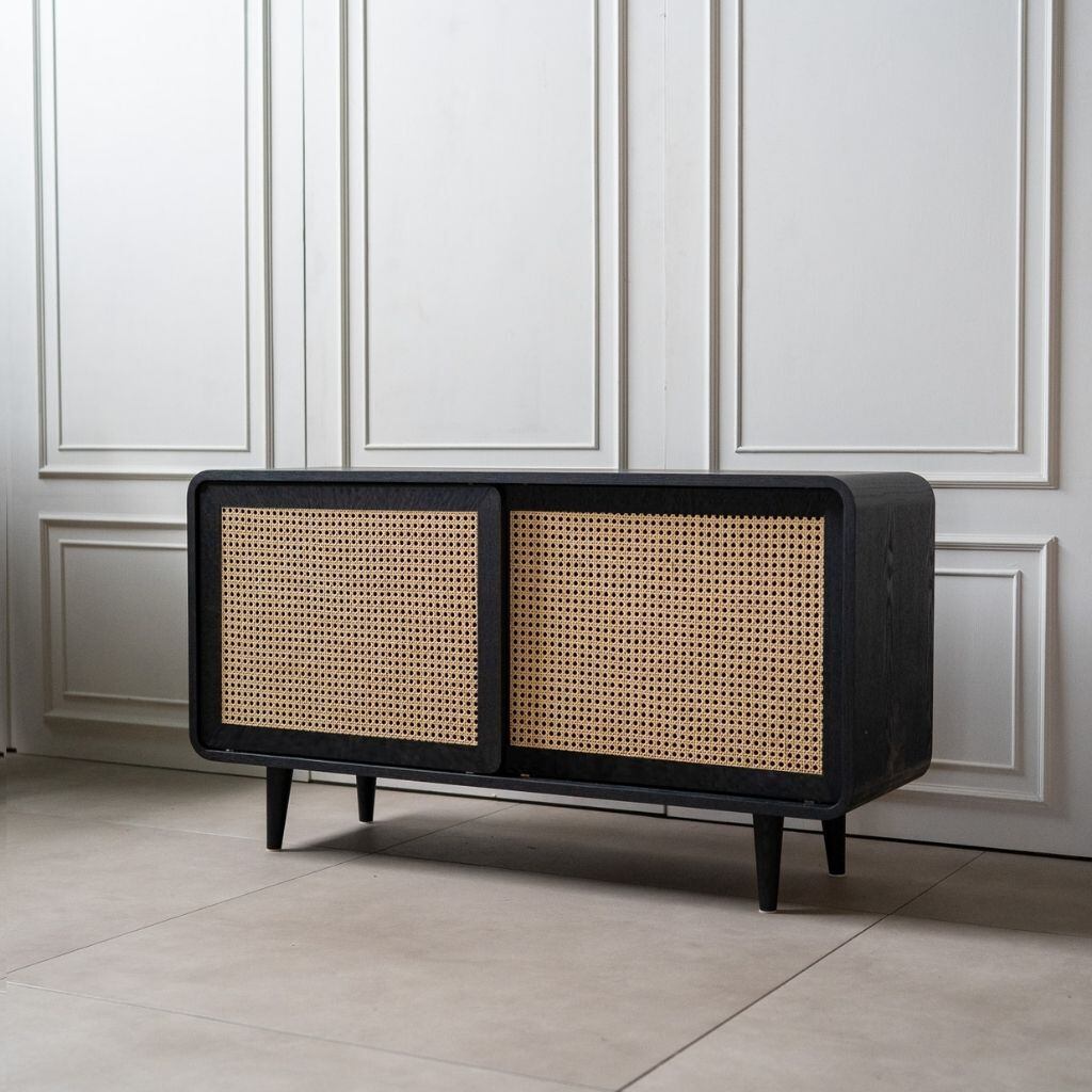 Rattan Cabinet Slide Door Black / ラタンキャビネット 引き戸仕様