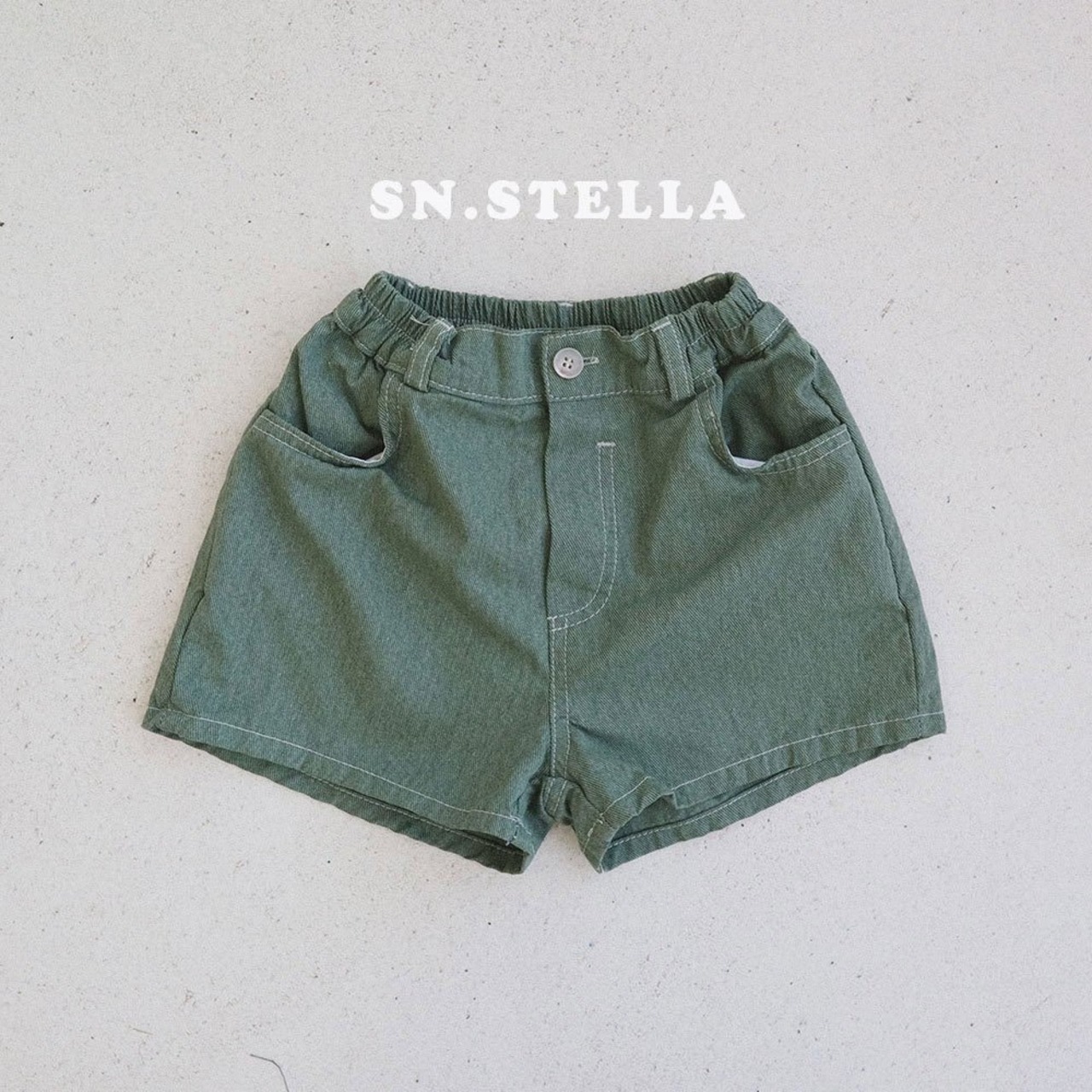 【SN,STELLA】ステッチデニムショートパンツ グリーン XS80cmのみ - 8