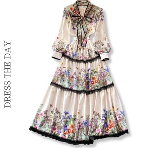 ボウタイフラワーティアードドレス D0030