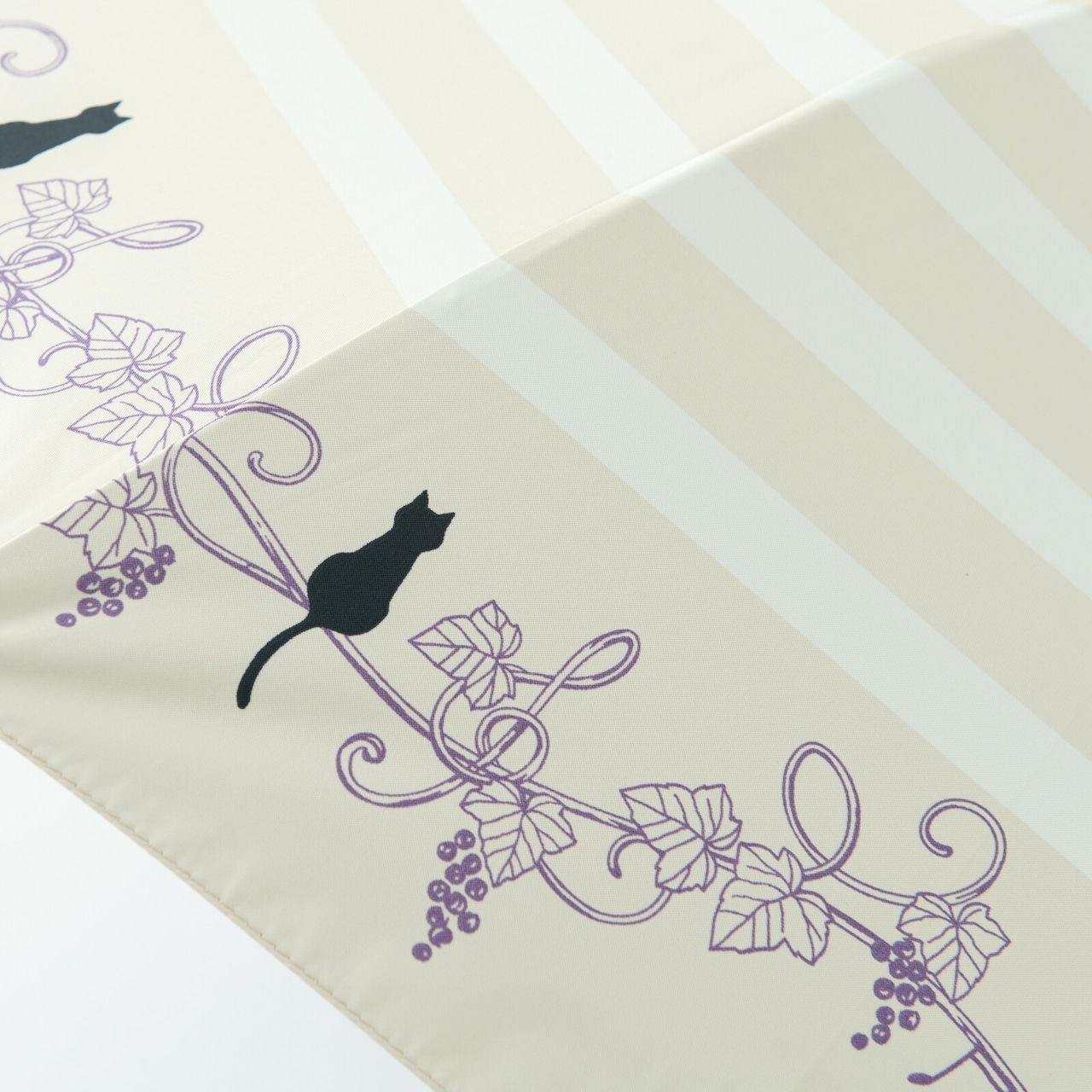 晴雨兼用傘 ボーダー/猫と音符 ブラック