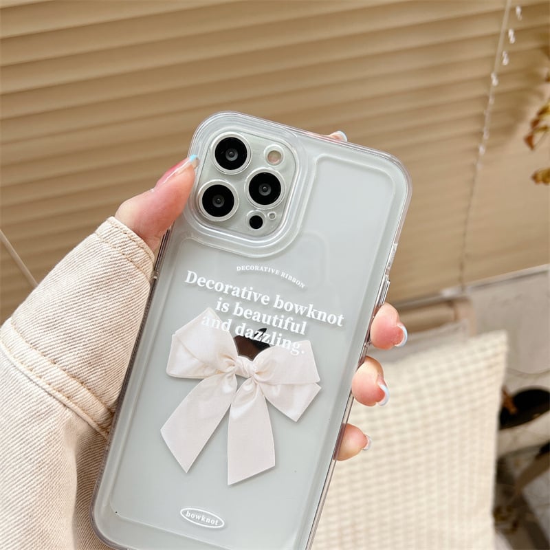 蝶々結びのリボンがお上品❤︎クリア 透明 リボンプリント 英字ロゴ スマホケース ND-14564