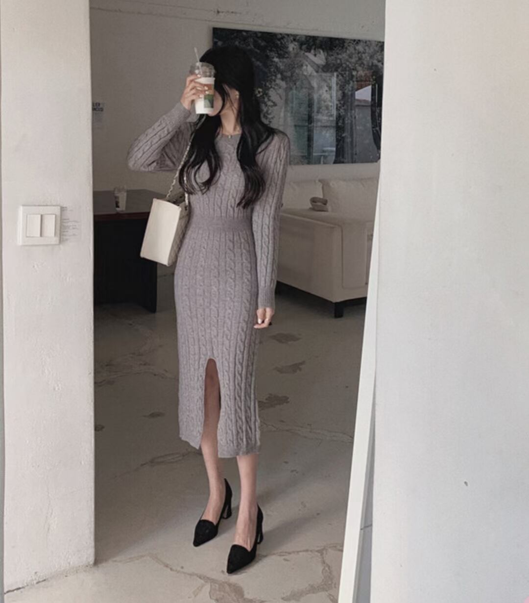 ゲーブル編み ニットワンピース　AJ1079-8068