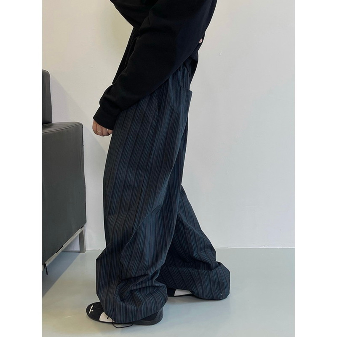 ダークブルーブラックストライプパンツ　915