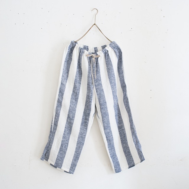 unisex relax pants 7分丈／super washed linen 〈navy stripe〉