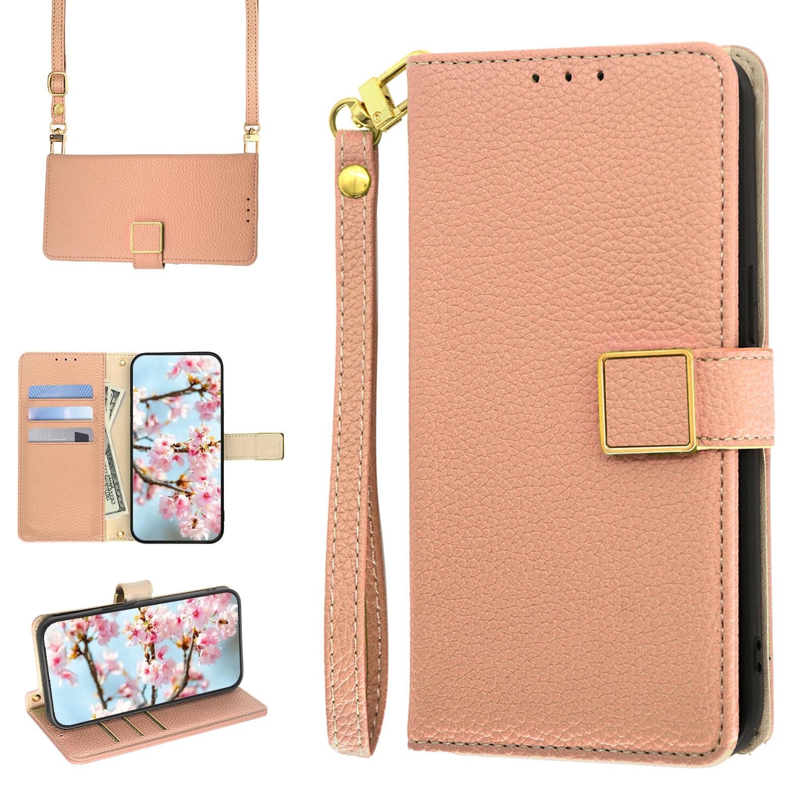 Mldjomid 向け Galaxy A57 5G ケース 手帳型 ギャラクシーa57 5g ケース ショルダー ストラップ付き (ローズゴールド)