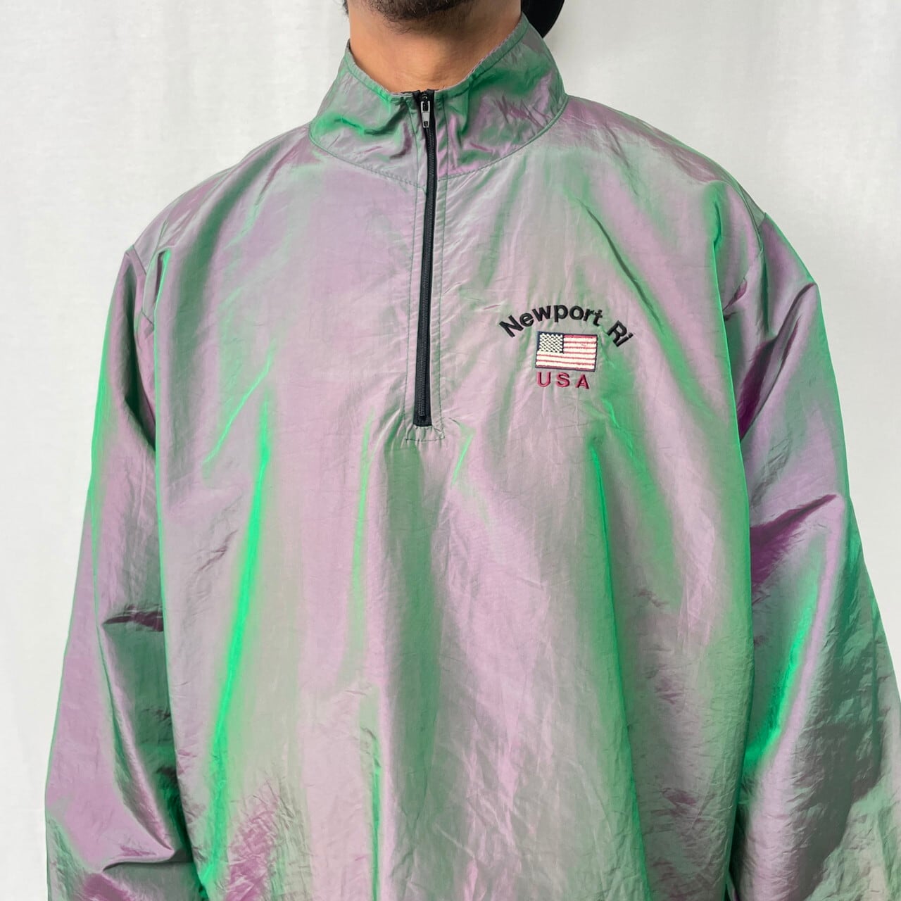 80年代 WISE GUY 玉虫色 ハーフジップ ナイロンプルオーバー メンズ2XL