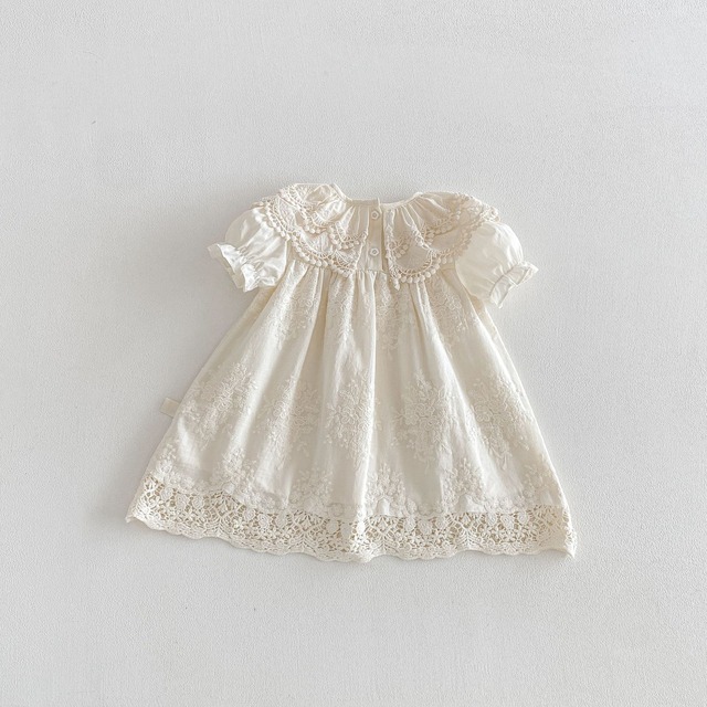 【BABY】オートクリームレースフリル刺繍半袖ワンピース - 13