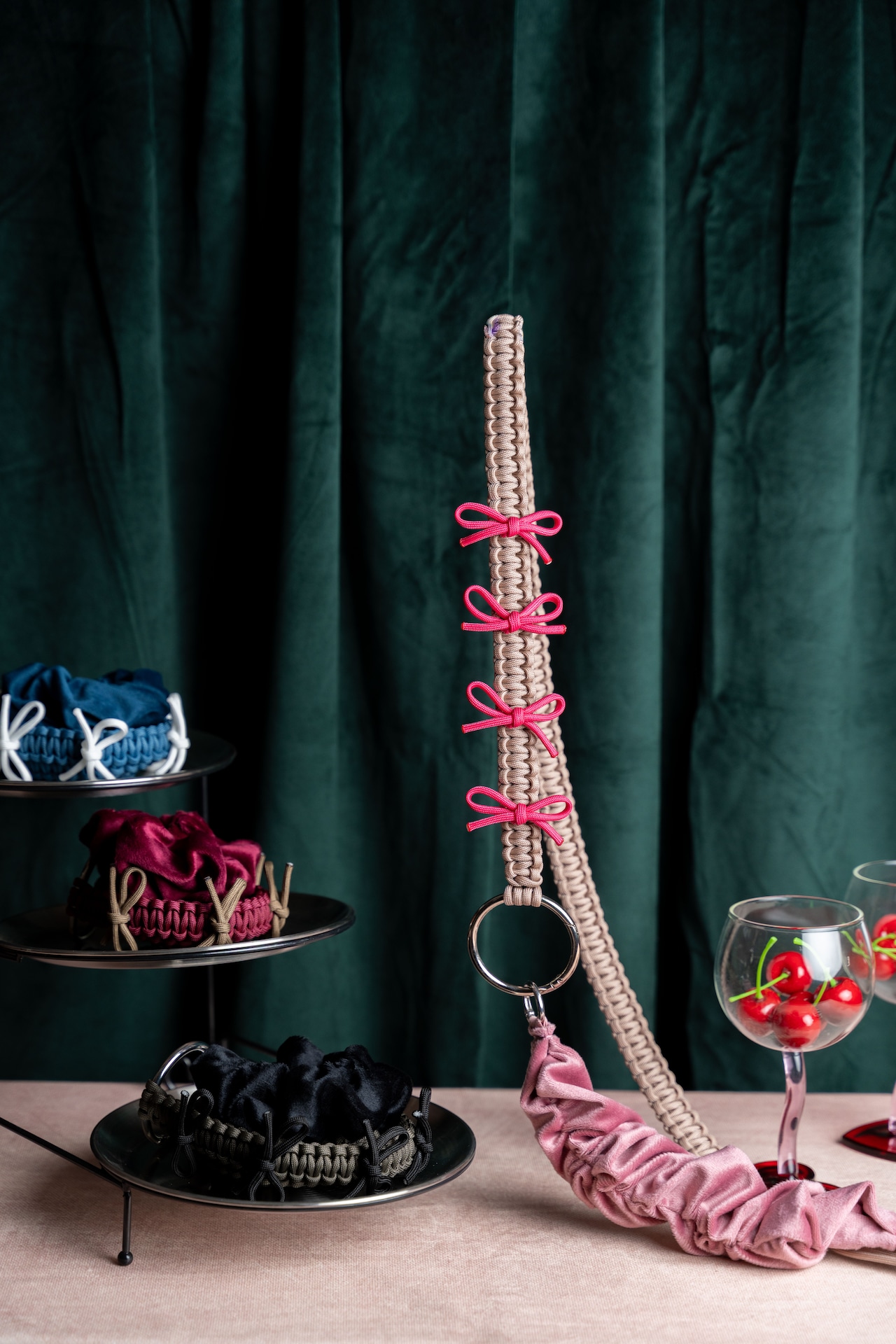 3way velour strap Pink