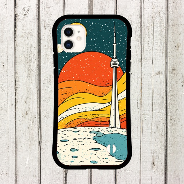 受注生産 iPhoneケース ロケットと赤い惑星の宇宙風景｜レトロ宇宙 RFSP031A
