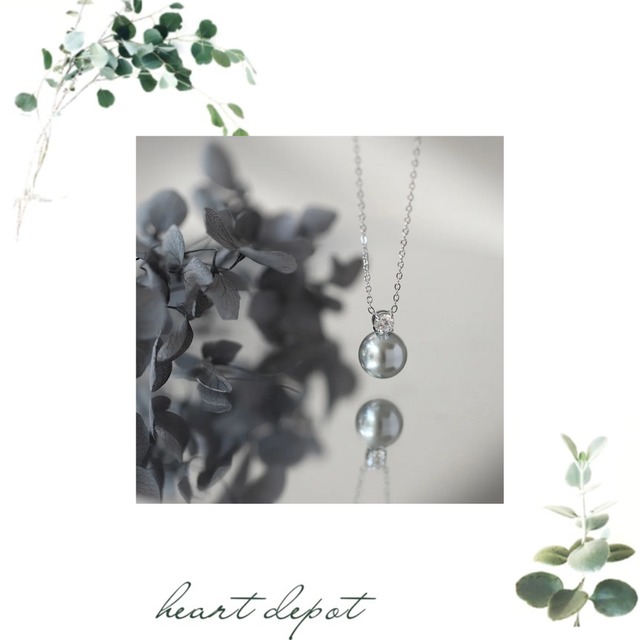 パールペンダントネックレス ステンレススチールガラス
