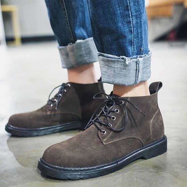 【予約販売】ショートブーツ メンズ 編み上げスエード ブラウン ブラック シンプル ショート丈 靴 お洒落 カジュアル 24cm/24.5cm/25cm/25.5cm/26cm/26.5cm