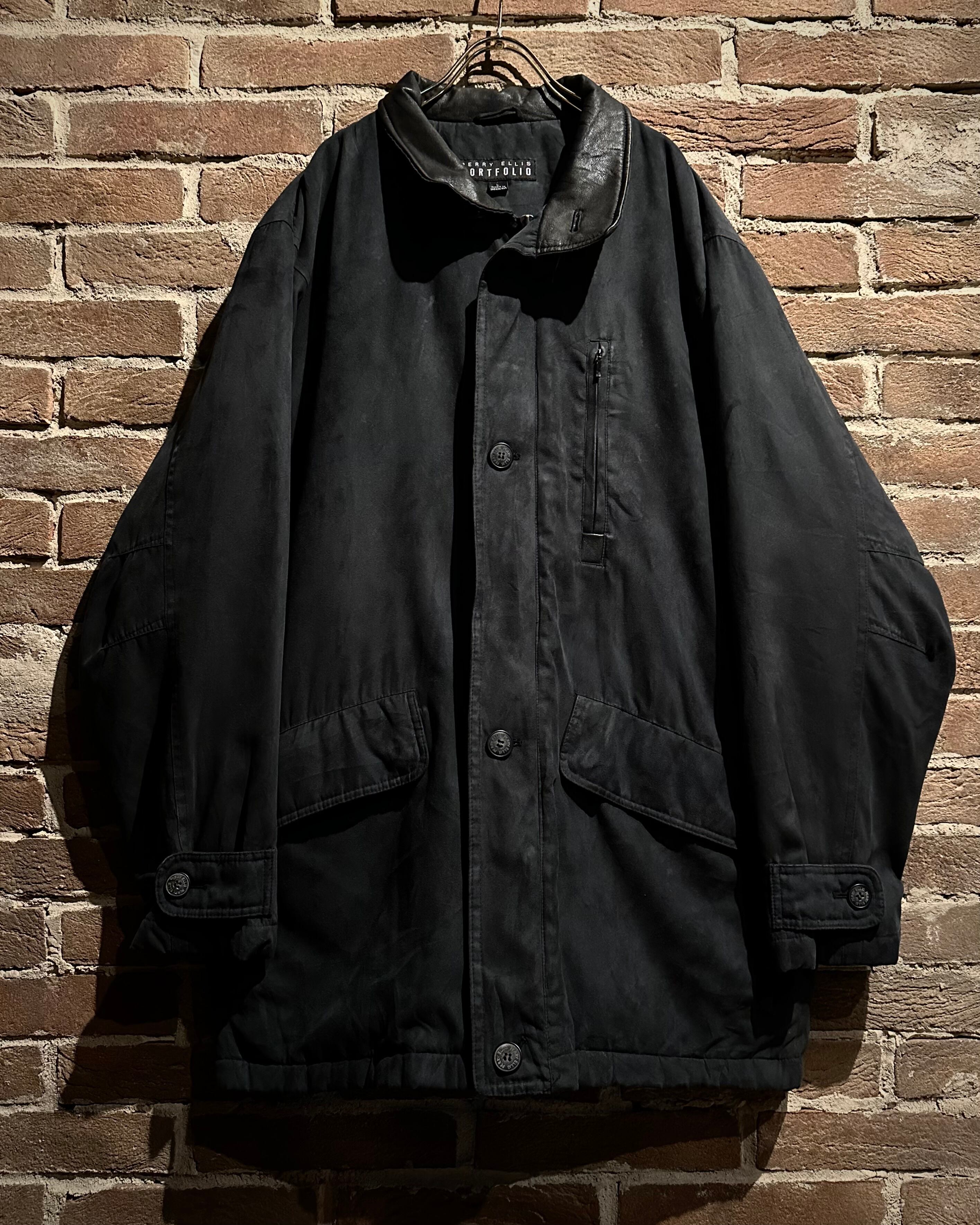 Caka act3】“PERRY ELLIS”“PORTFOLIO” Leather Collar Jacket | Caka