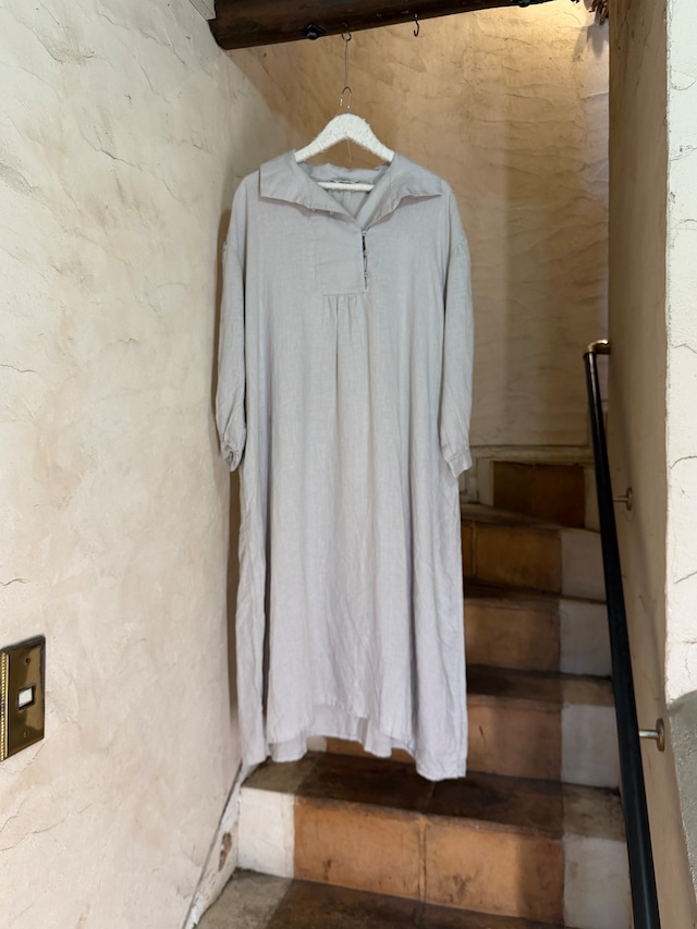 ICHI ANTIQUINTÉS | LINEN LONG DRESS-greige