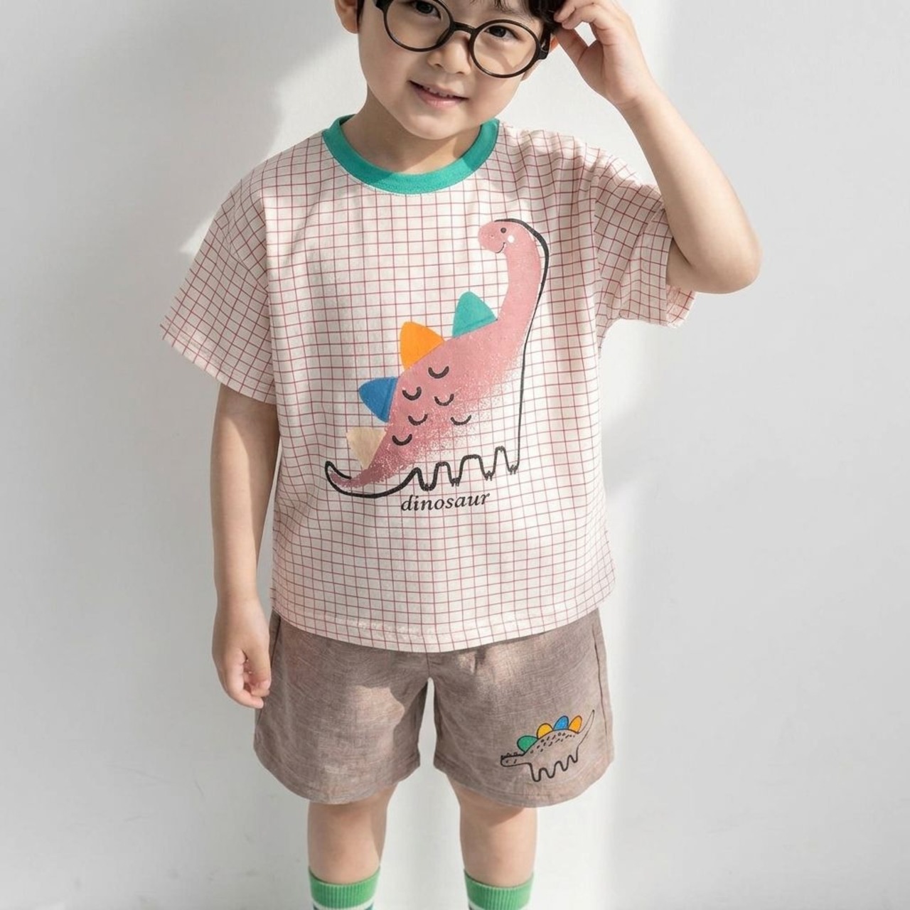 [Orangemom] Colorful Horned Dinosaur T-shirt / [오렌지맘] 컬러뿔공룡티셔츠