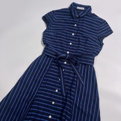 BARNEYS NEW YORK バーニーズニューヨーク ボーダー 半袖シャツワンピース 36/ネイビー