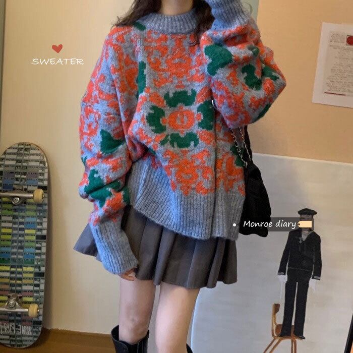 スタンダードスタイルセーター レディースルーズニットスプリングプルオーバー ジャケット レトロ 春物 モンロー2387562075