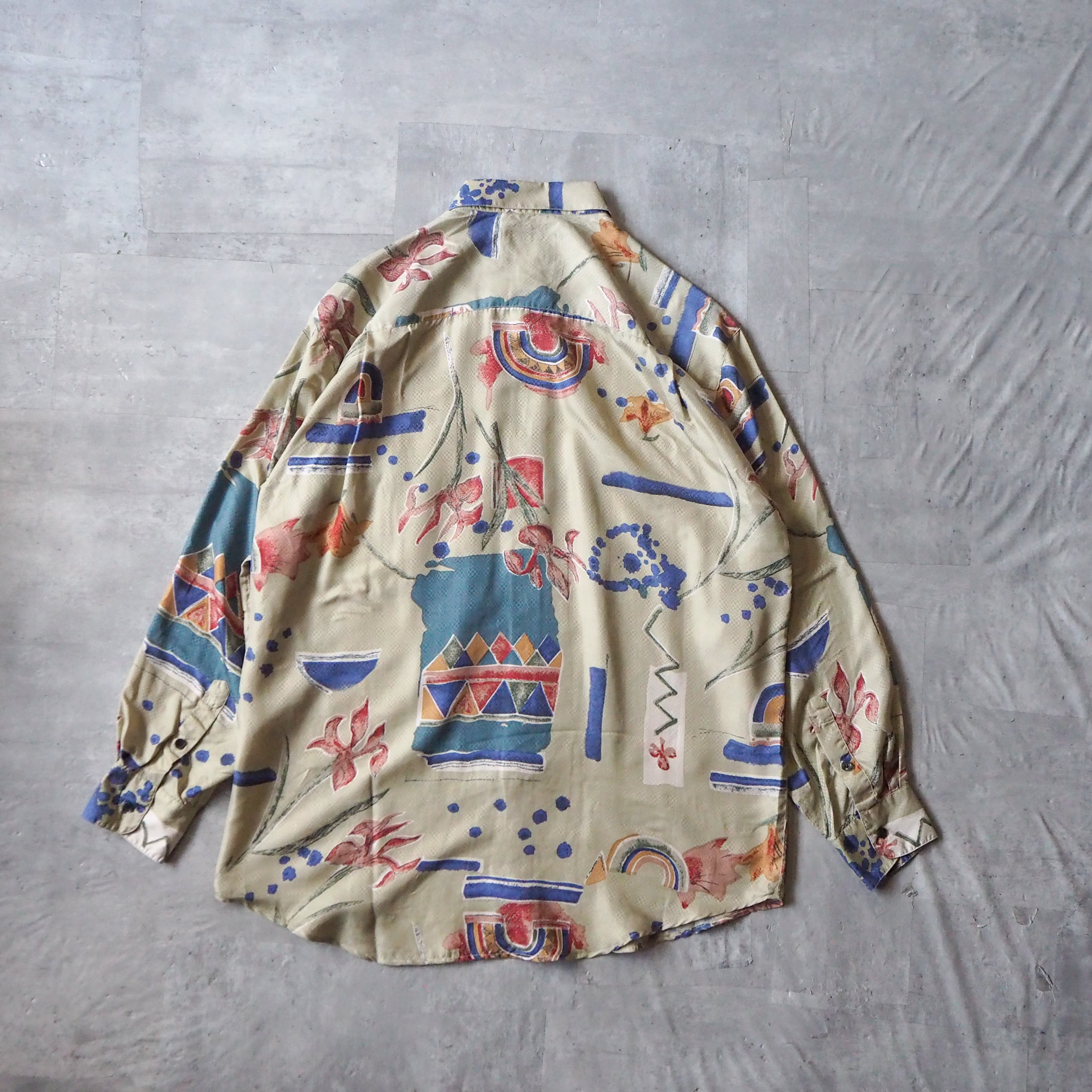 90s “GOOUCH” dead stock! art pattern dress shirt silk100% 90年代