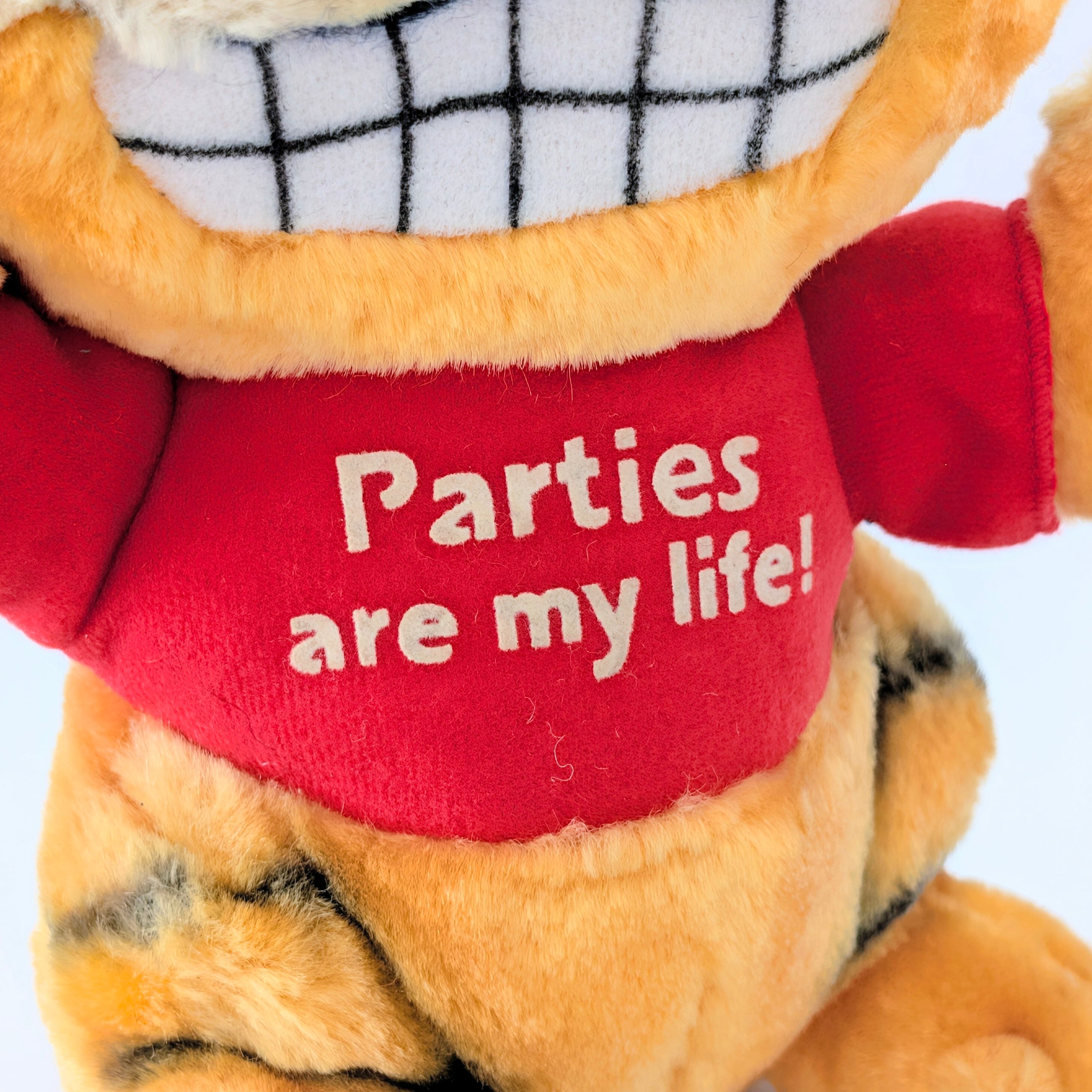 ☆ VINTAGE 1988 ☆【 Garfield ( ガーフィールド ) 】『 Garfield HAPPY HOLIDAYS Parties are my life!（パーティーは俺の人生！）』ガーフィールド10周年記念限定 / ぬいぐるみ / プラッシュ / plush / 1980年代年製 〚アメリカン雑貨 アメトイ〛