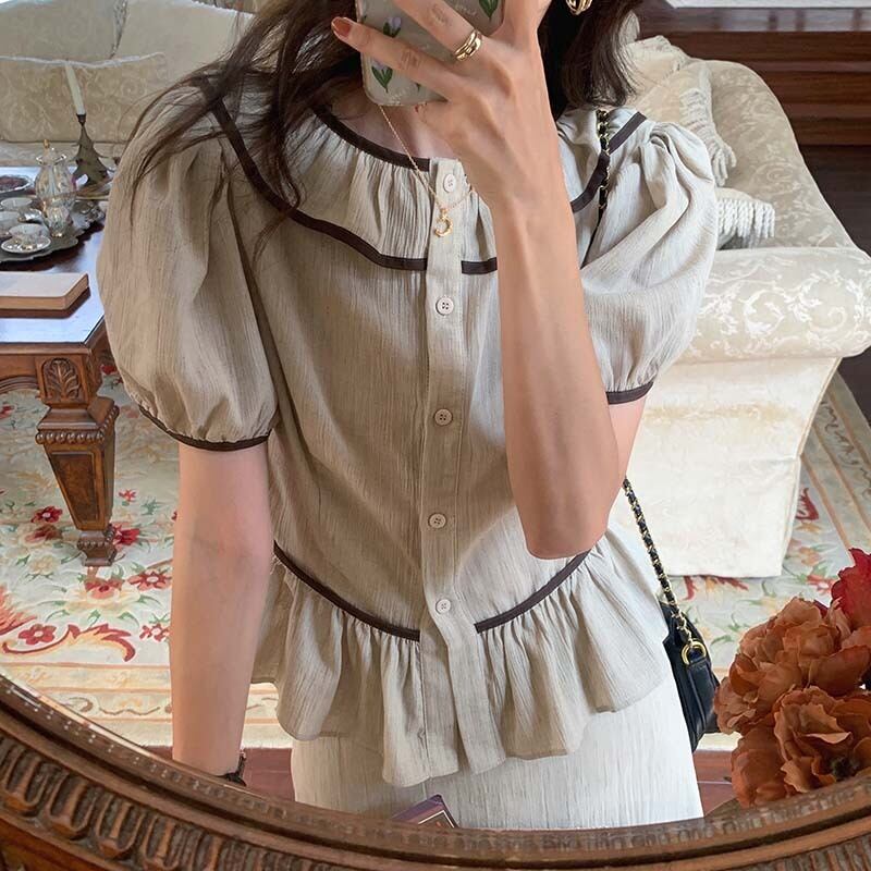 シャツ Aラインスカート サマースタイルスリーブトップス 夏物 ビッグFスモールZ韓国68946707365