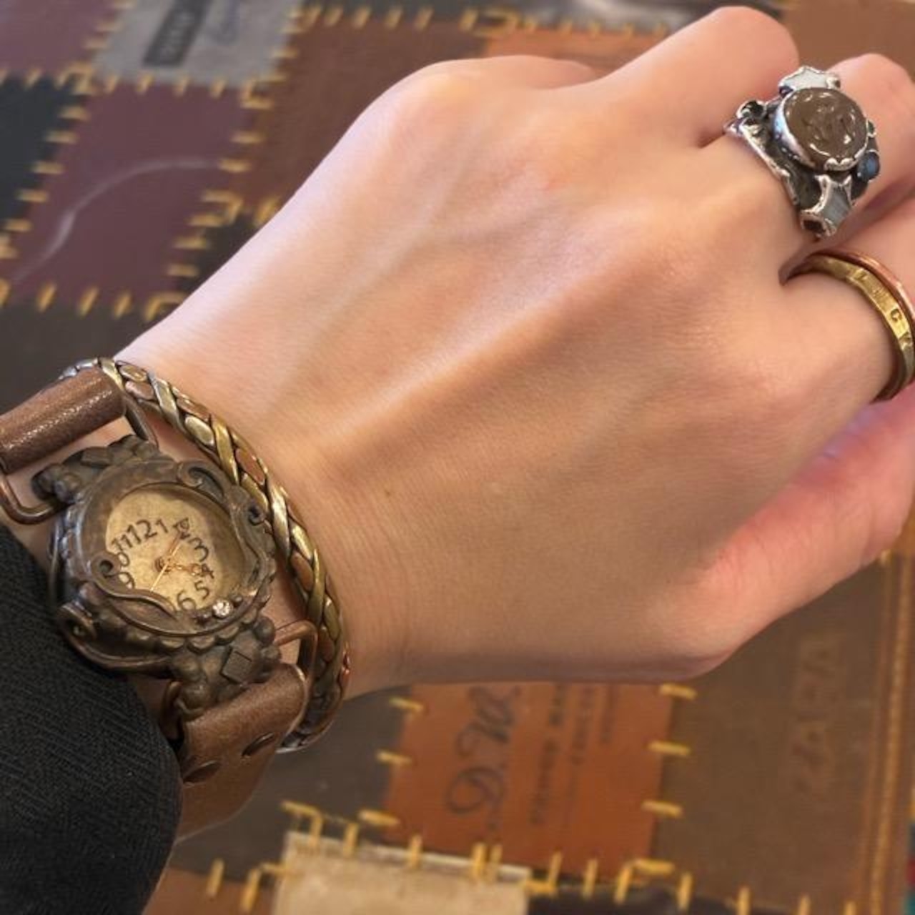 [Made to Order] Brass and Leather Handmade Watch Kaori Alice DBR Made to Order Brass and Leather Handmade Watch Button Operation Dark Brown Wristwatch