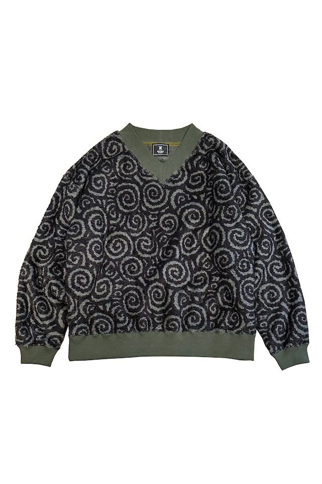 ARABESQUE MAZE FLEECE PULLOVER KHK×BLK