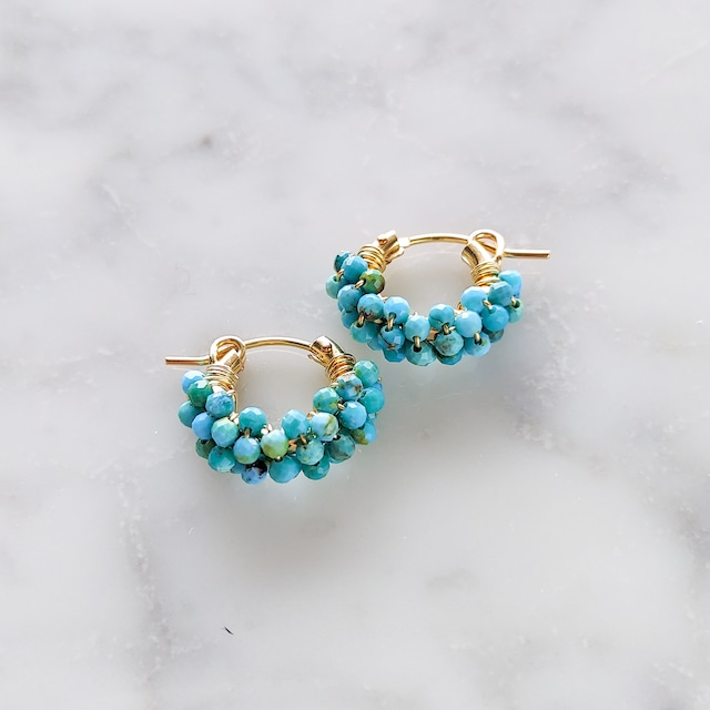 送料無料 14kgf Natural Turquoise pave pierced earring / earring M