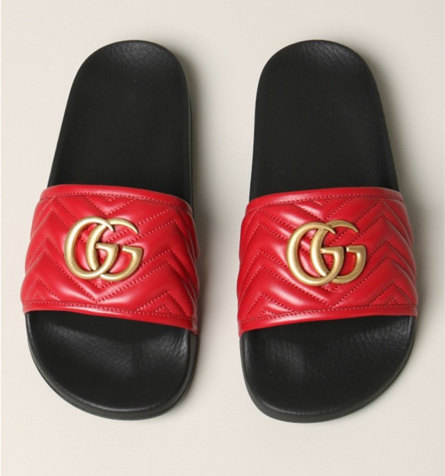 GUCCI グッチ サンダル ロゴ入り レディース ブラック レッド GUCCI グッチ サンダル ロゴ入り レディース ブラック レッド
