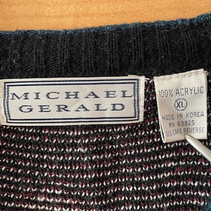 【Michael Gerald】韓国製 デザインニット 柄ニット セーター Vネック 柄物 総柄 オールパターン XL ビッグサイズ US古着