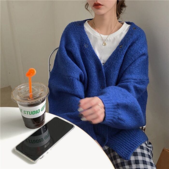 怠惰なスタイルのネット赤いセータージャケットレディース秋と冬2020新しいバージョンの緩い野生の学生ニットカーディガン クレセントシティ53526493512