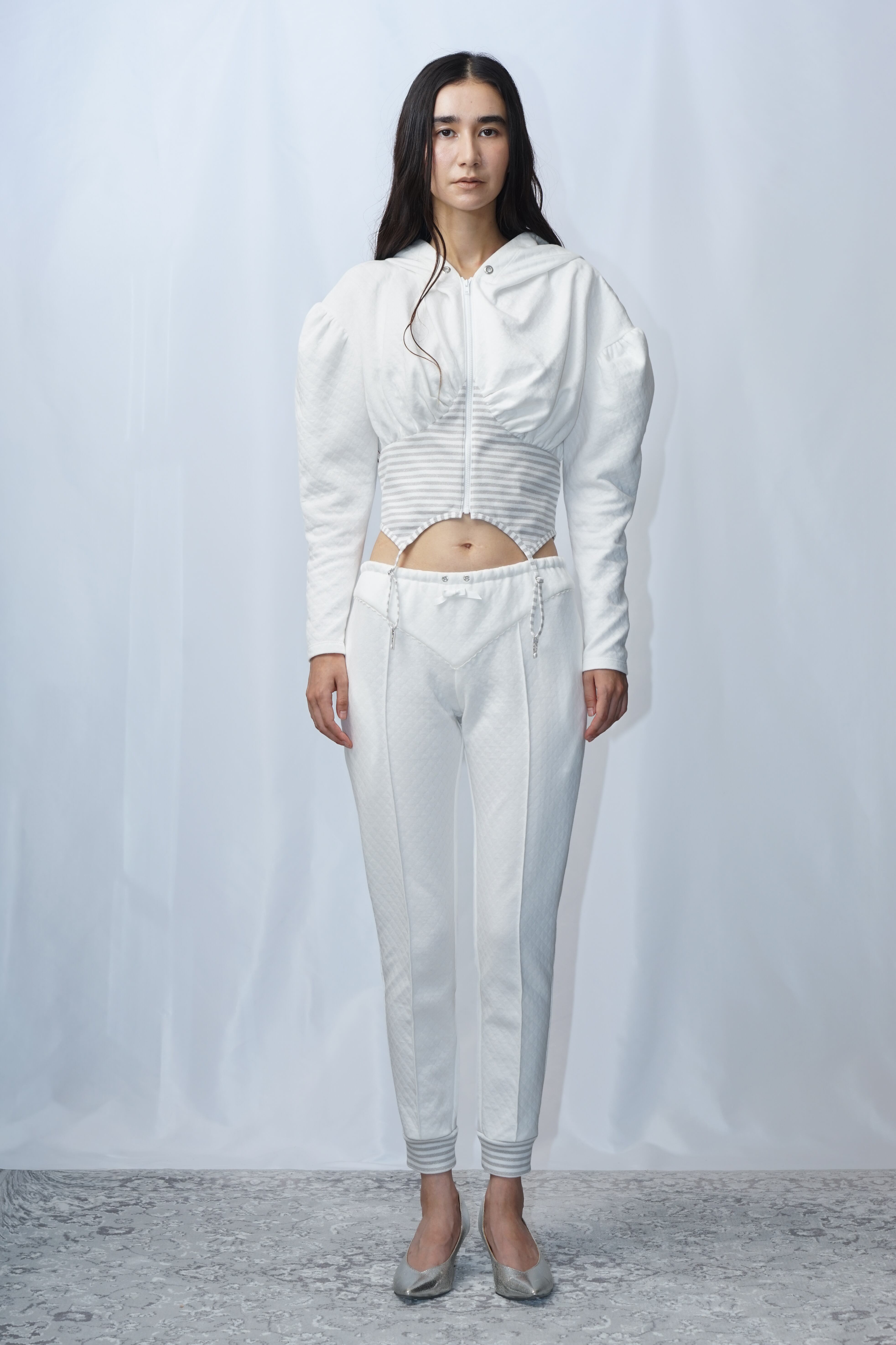 panty quilt sweat pants - WHITE