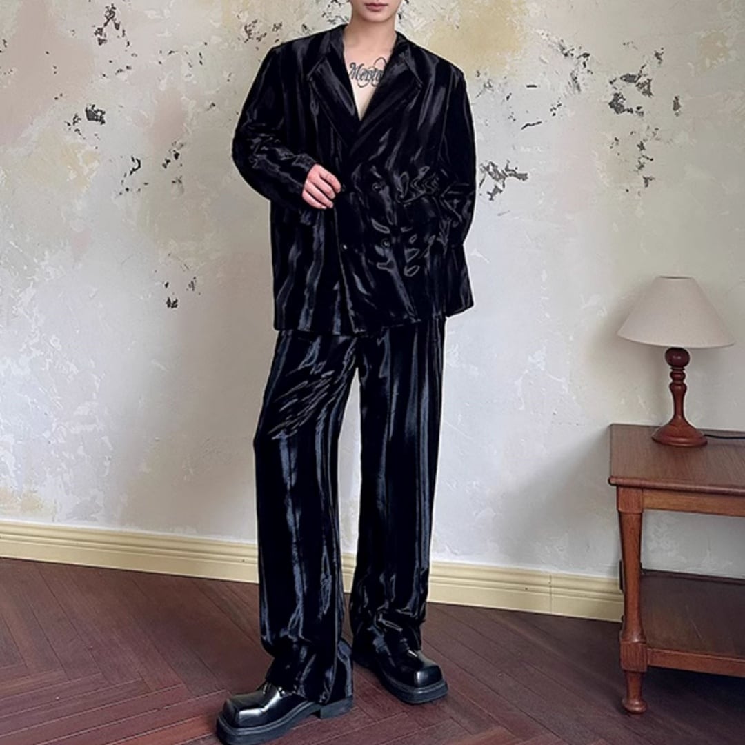 レトロ シャイニーベルベットスーツ セットアップ 2カラー D11093