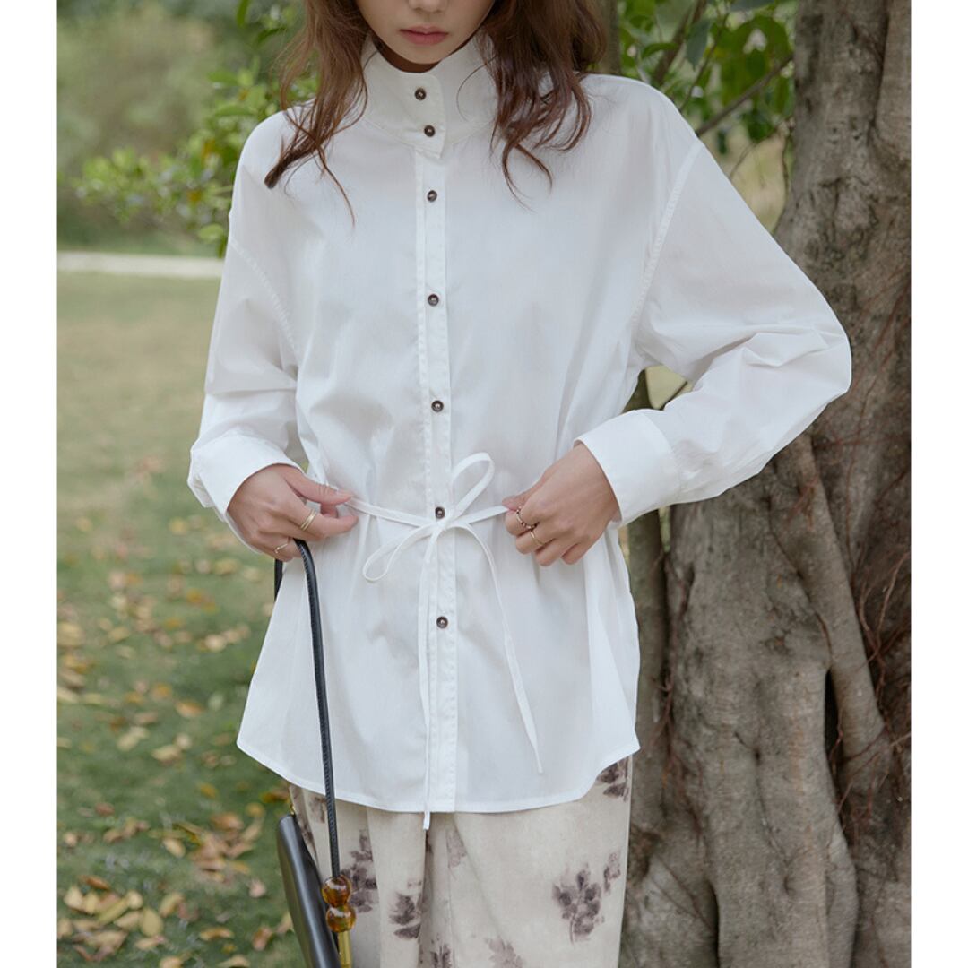 stand collar lace up shirt