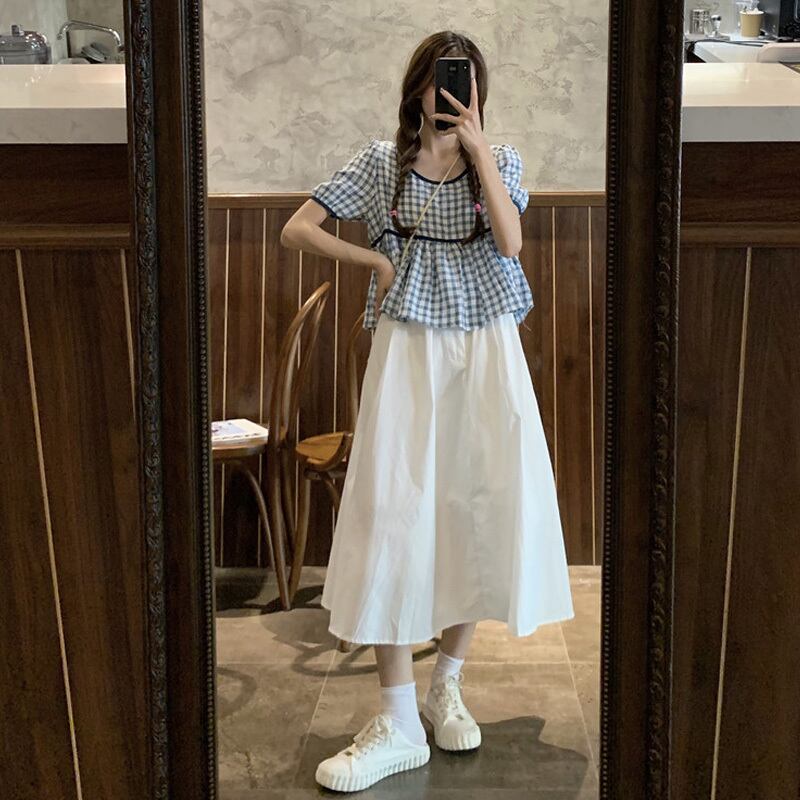 ホワイトスカート スプリングハイウェスト薄手Aライン 春物 試着室50595614724