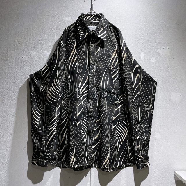 1990s Black mode contemporary Art full pattern vintage drape loose shirt