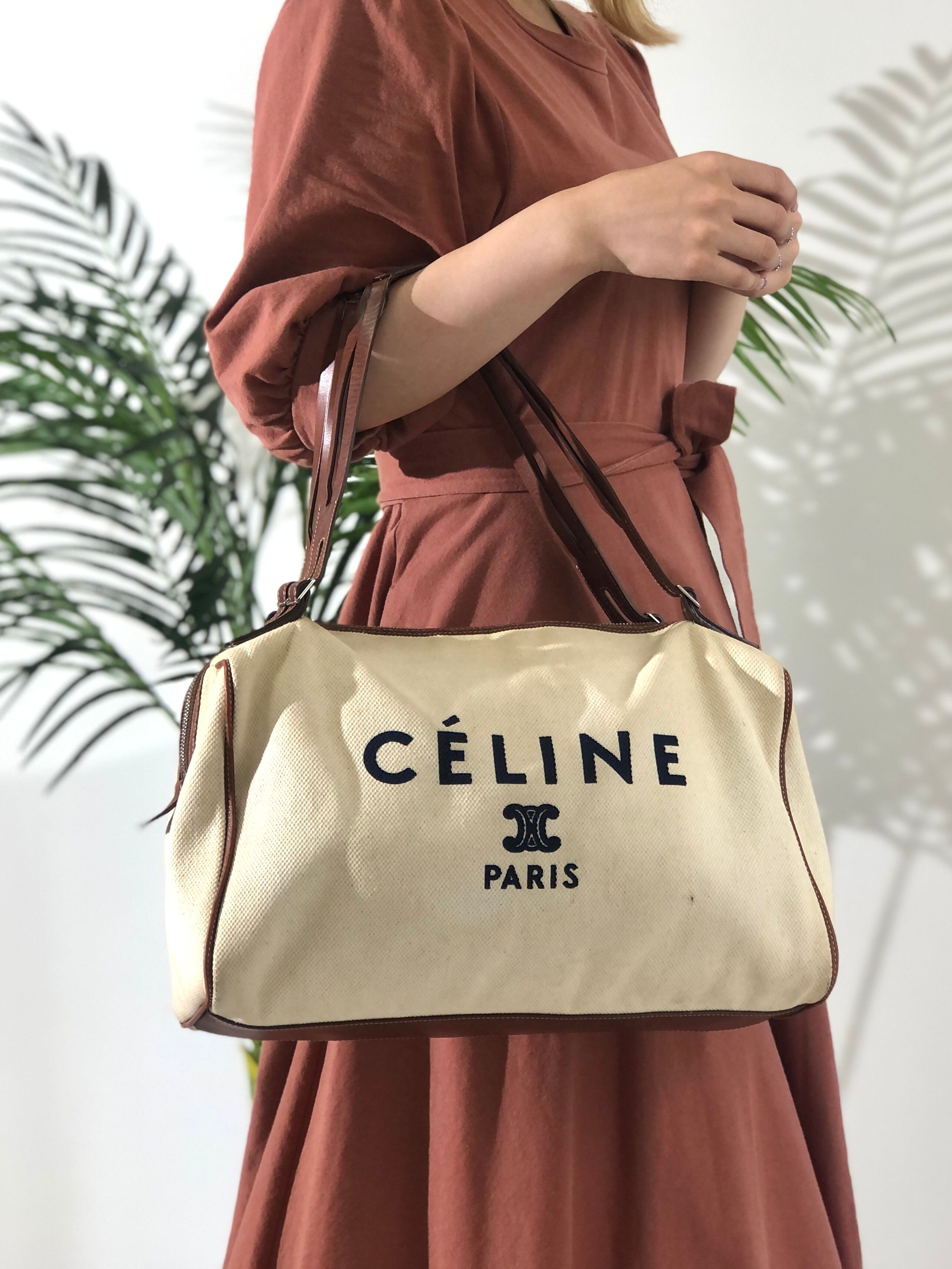 CELINE セリーヌ ロゴ キャンバス×レザー ボストンバッグ ホワイト×ブラウン vintage ヴィンテージ オールドセリーヌ rxrarg |  VintageShop solo powered by BASE