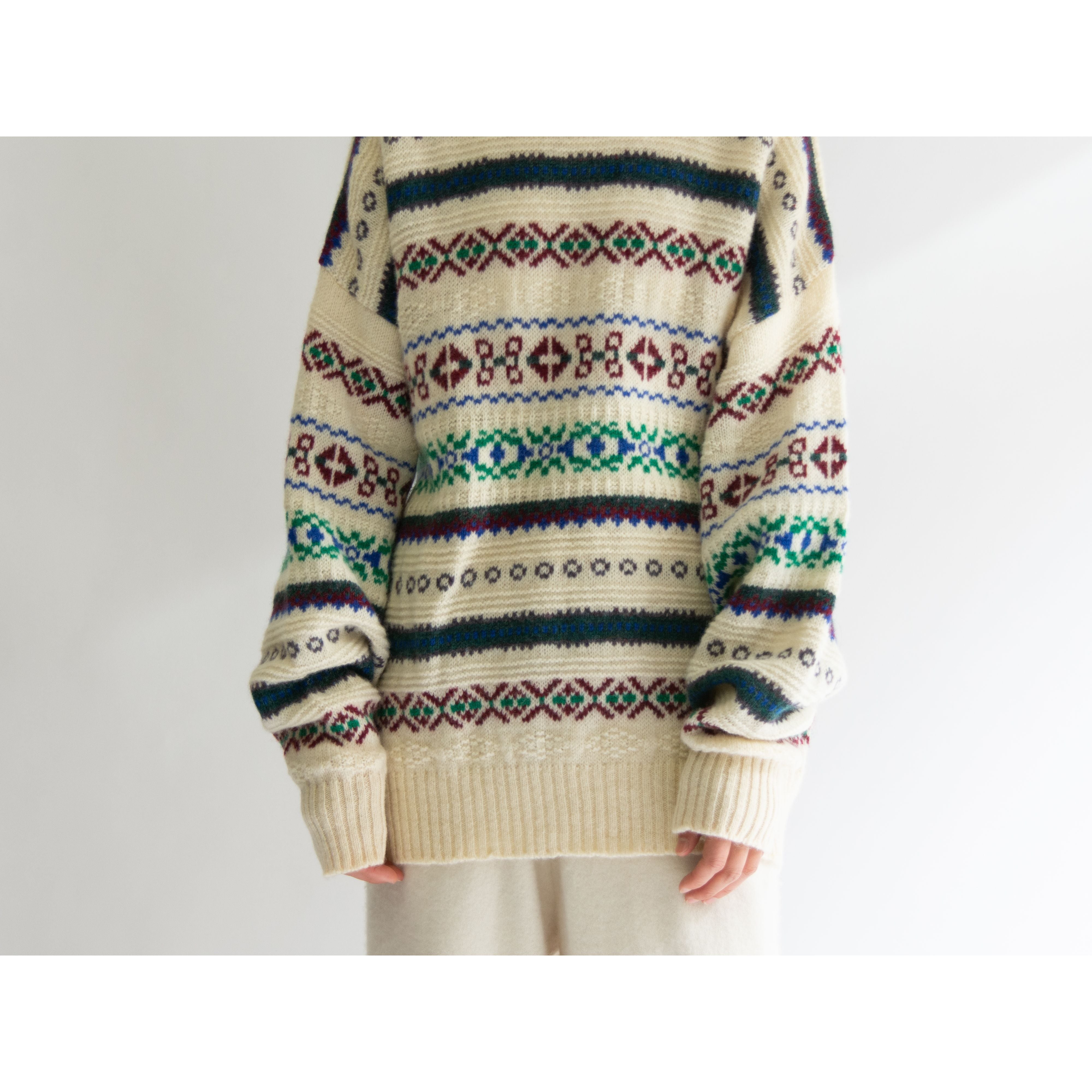 【Glencraig Knitwear】Made in Scotland 100% Wool Fair Isle Sweater（スコットランド製 ウール フェアアイルセーター ニットプルオーバー）