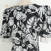 フラダンス 衣装 T&L MUUMUU FACTORY ムームーファクトリー ワンピース ドレス ブラック系 花柄 植物柄 ハワイアンプリント ハワイアン アロハ フラ ダンス レッスン 練習 黒 灰色 白 グレイ系 ホワイト系 ハワイアンダンス フリル モノトーン かわいい おしゃれ 上品 大人っぽい ハワイ製