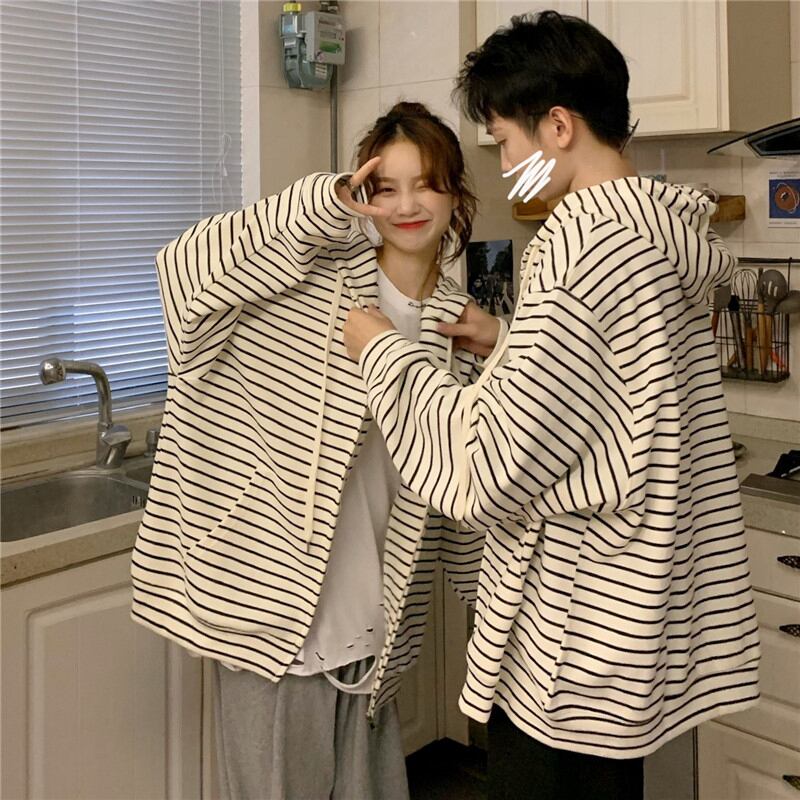 スタイルフードストライプカーディガンジャケット レディーススプリングルーズブラウス 春物 萌量不足52539498939