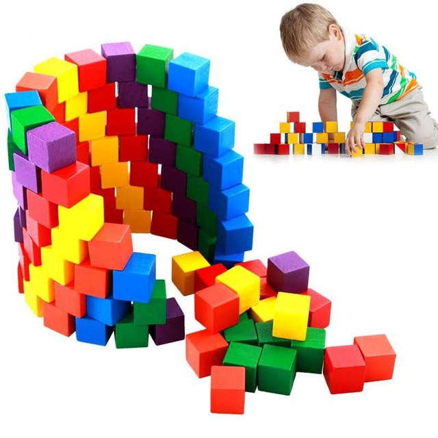100ピース/セット幼児ビルディングブロックキューブ木製スクイズスタックブロック赤ちゃん子供知育玩具子供ギフトBM88