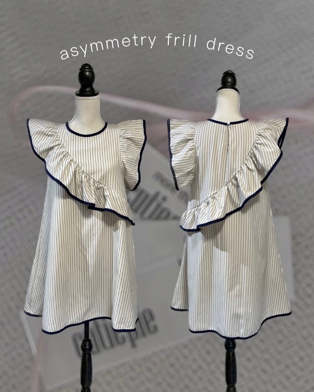 【more than cutie pie】asymmetry frill stripe dress