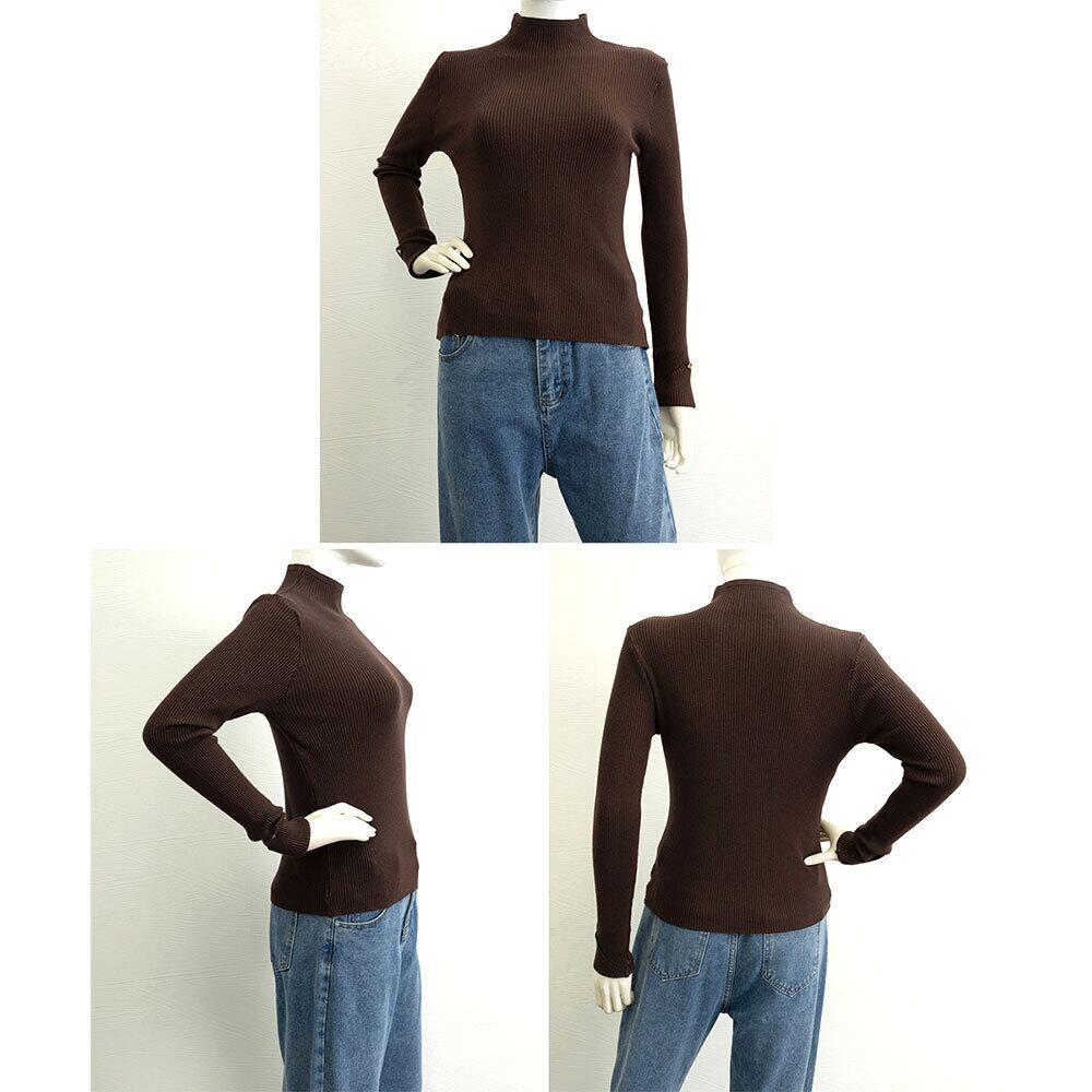 ハイネック リブニット 長袖 レディース 韓国 春秋冬 ニット きれいめ 大人 カジュアル おしゃれ 袖ボタン シンプル 通勤 無地 伸縮性 大人可愛い 大人女子