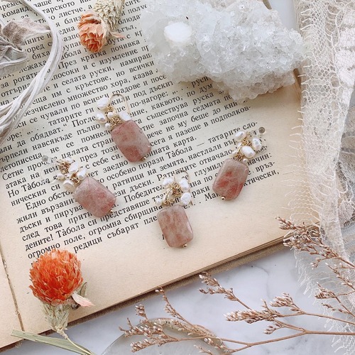 Muscovite＆Freshwater pearl earring 14kgf