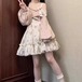 【2点セット】アシメオフショルショートトップス+フラワーフレアキャミワンピ ・79107