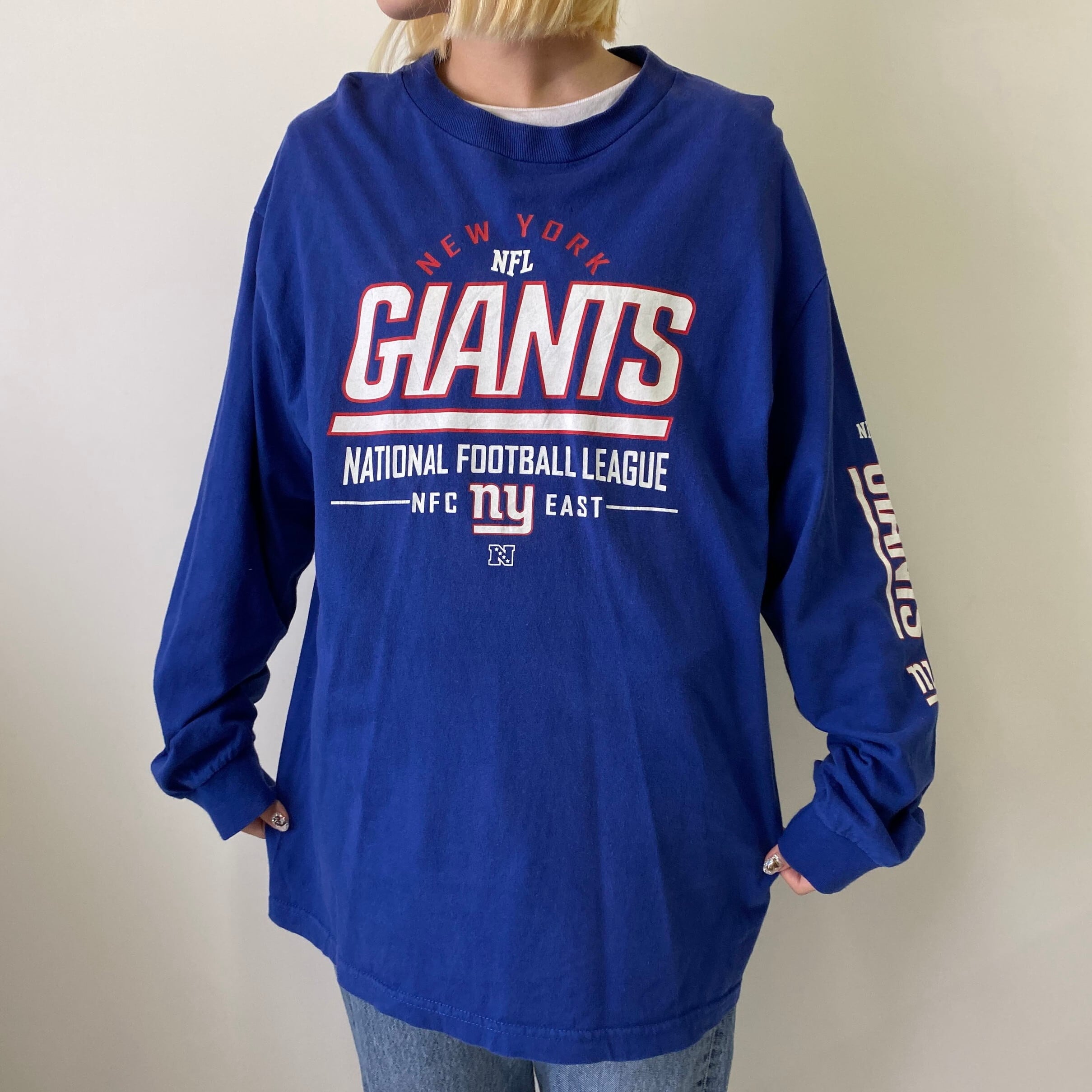 希少 NY GIANTS 長袖 ジャージ ゲームシャツ 刺繍ロゴ NFL NFL New York GIANTS ニューヨーク・ジャイアンツチームロゴ プリント