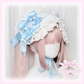 ♡【全3色】ドット柄サテンダブルリボン ボリューミーフリル ギンガムチェックヘッドドレス pink ♡