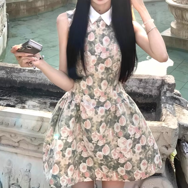 ローズプリントノースリミニワンピ ・76666