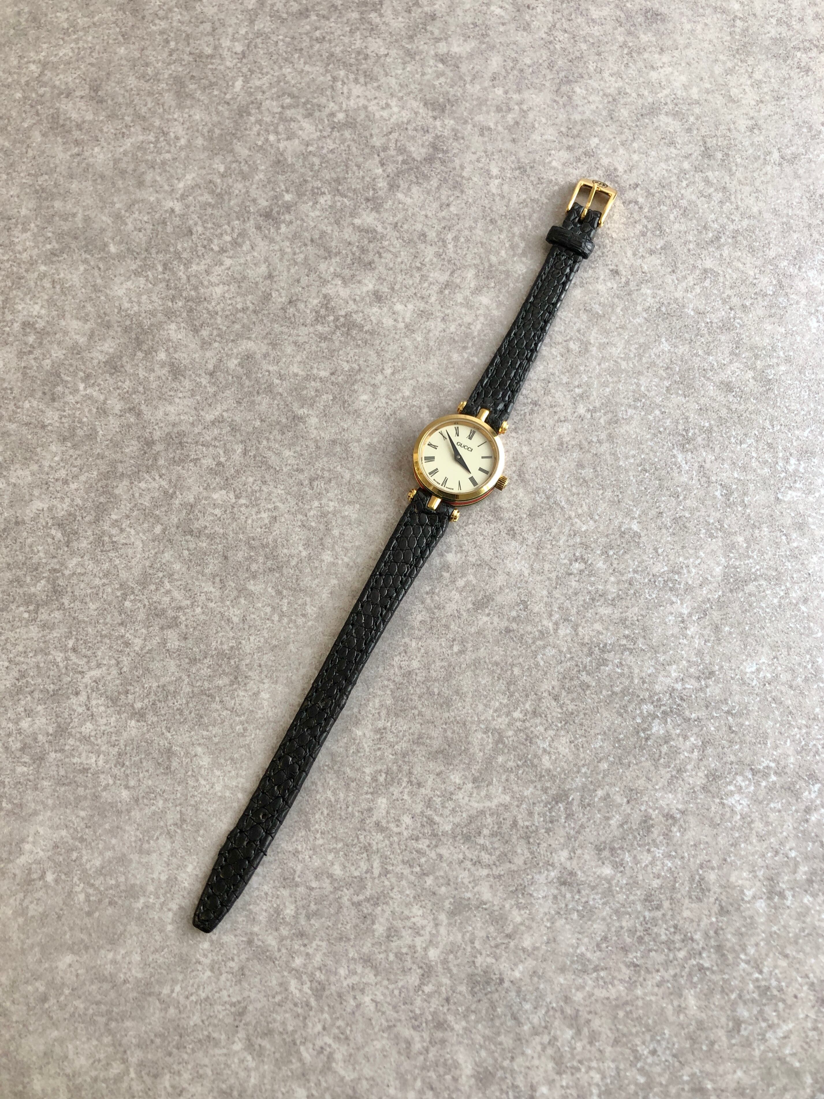 グッチ　ヴィンテージ腕時計 GUCCI グッチ 腕時計 ブラック ローマ レザー クウォーツ vintage